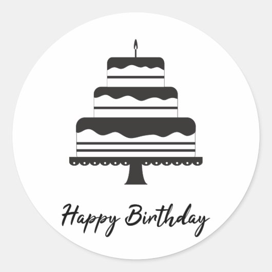 Sticker Rond Joyeux anniversaire | Gâteau À Trois Niveaux Noir (Devant)