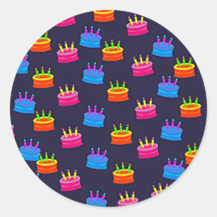 Sticker Rond Joyeux anniversaire, gâteau aux bougies,