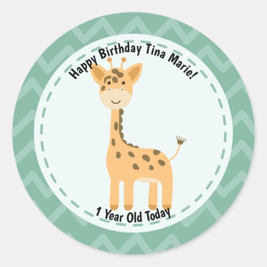 Sticker Rond Joyeux Anniversaire Giraffe Zoo Animaux (Devant)