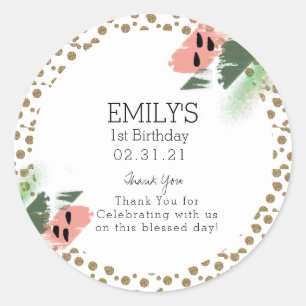 Sticker Rond Joyeux Anniversaire Glitter et Traits de Peinture 