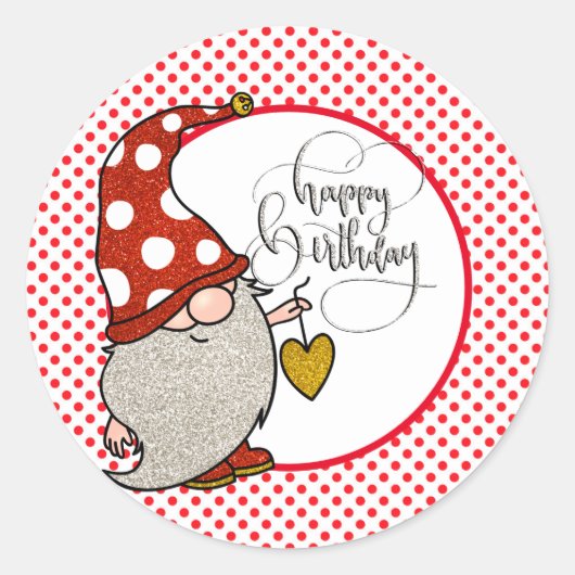 Sticker Rond Joyeux Anniversaire Gnome (Devant)