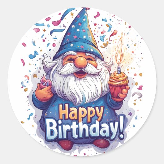 Sticker Rond Joyeux anniversaire Gnome : Whimsical Birthday Des (Devant)