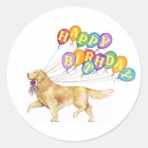 Sticker Rond Joyeux Anniversaire Golden Retriever