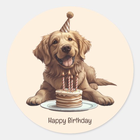 Sticker Rond Joyeux Anniversaire Golden Retriever Chien (Devant)