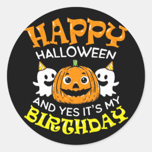 Sticker Rond Joyeux anniversaire Halloween Fille Garçon Né Part