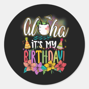 Sticker Rond Joyeux Anniversaire Hawaïen Aloha Plages Hawaï