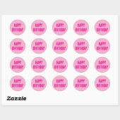 Sticker Rond Joyeux Anniversaire Hot rose Girly Couleur personn (Feuille)