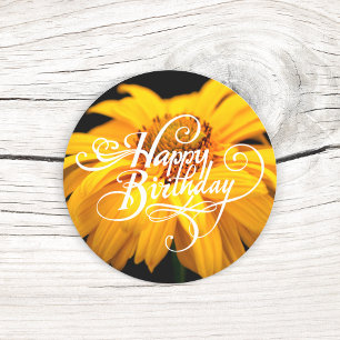 Sticker Rond Joyeux anniversaire Jaune Daisy