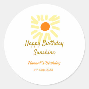 Sticker Rond Joyeux anniversaire jaune orange soleil d'annivers