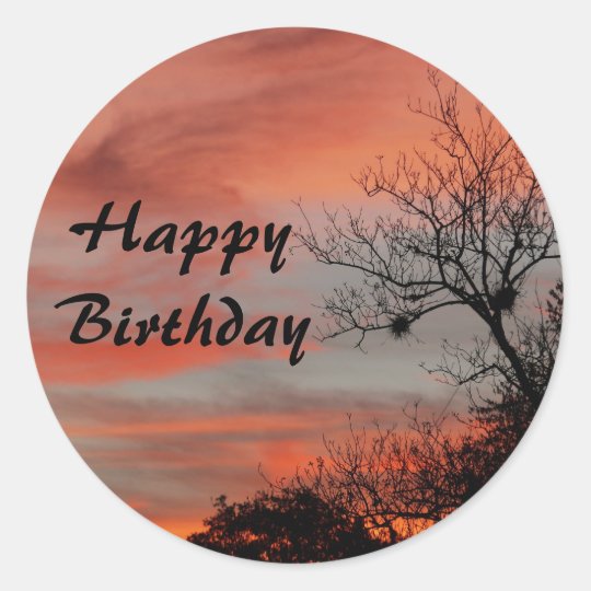 Sticker Rond Joyeux Anniversaire Lever De Soleil Rose Avec Zazzle Be