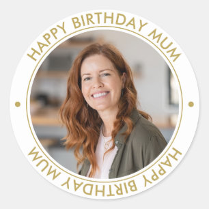 Sticker Rond Joyeux anniversaire maman moderne élégant photo bl