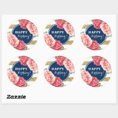 Sticker Rond Joyeux Anniversaire Marine Bleu Gold Stripes rose (Feuille)
