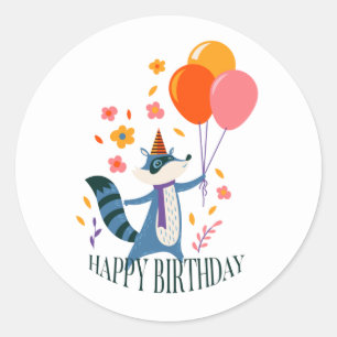 Sticker Rond Joyeux anniversaire mignon Fox illustration