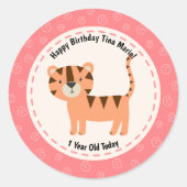Sticker Rond Joyeux Anniversaire Mignonne Tiger Zoo Animaux (Devant)