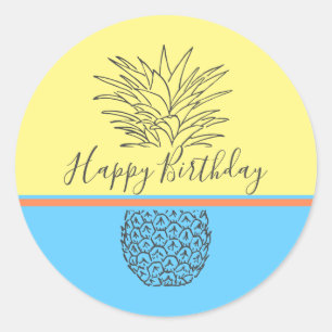 Sticker Rond Joyeux Anniversaire moderne ananas