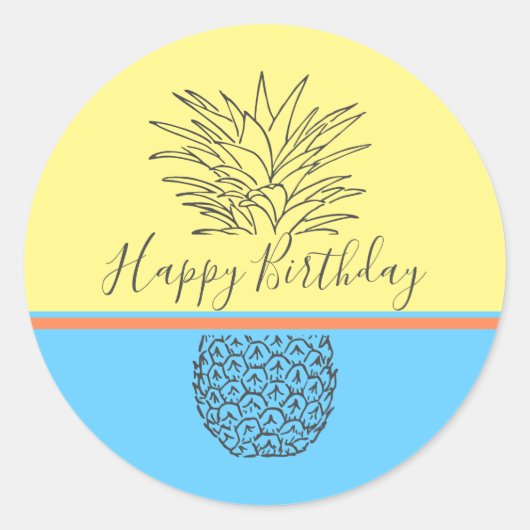 Sticker Rond Joyeux Anniversaire moderne ananas (Devant)