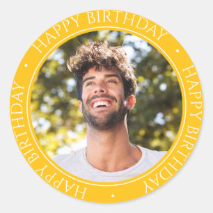 Sticker Rond Joyeux Anniversaire Moderne Simple Élégant Photo J