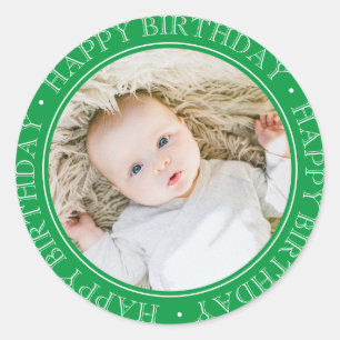Sticker Rond Joyeux Anniversaire Moderne Simple Élégant Photo P