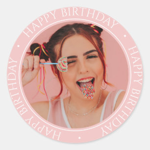 Sticker Rond Joyeux Anniversaire Moderne Simple Élégant Photo p