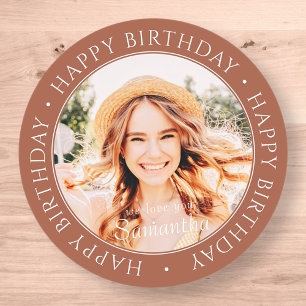 Sticker Rond Joyeux Anniversaire Moderne Simple Personnalisé Ph