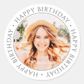 Sticker Rond Joyeux anniversaire moderne simple photo personnal (Devant)