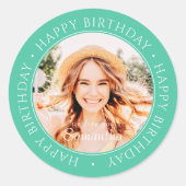 Sticker Rond Joyeux anniversaire moderne simple photo personnal (Devant)