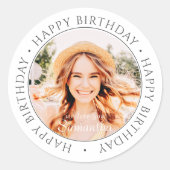 Sticker Rond Joyeux anniversaire moderne simple photo personnal (Devant)