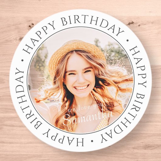 Sticker Rond Joyeux anniversaire moderne simple photo personnal