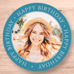 Sticker Rond Joyeux anniversaire moderne simple photo personnal