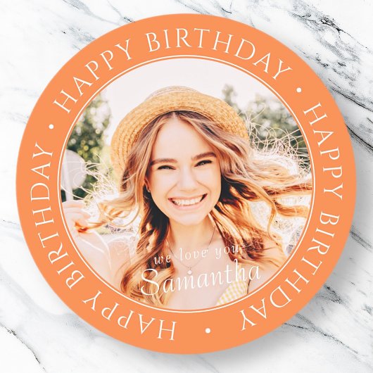 Sticker Rond Joyeux anniversaire moderne simple photo personnal