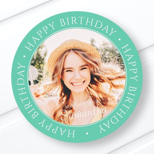 Sticker Rond Joyeux anniversaire moderne simple photo personnal