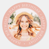 Sticker Rond Joyeux anniversaire moderne simple photo personnal (Devant)