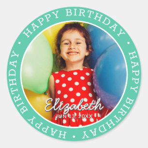 Sticker Rond Joyeux Anniversaire Moderne Simple Preppy Fun Phot