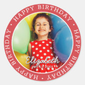 Sticker Rond Joyeux Anniversaire Moderne Simple Preppy Fun Phot (Devant)