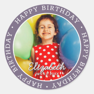 Sticker Rond Joyeux Anniversaire Moderne Simple Preppy Fun Phot