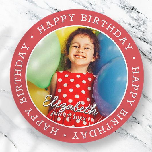 Sticker Rond Joyeux Anniversaire Moderne Simple Preppy Fun Phot