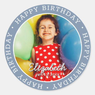 Sticker Rond Joyeux Anniversaire Moderne Simple Preppy Fun Phot