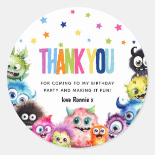 Sticker Rond Joyeux Anniversaire Monstre Merci