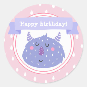 Sticker Rond Joyeux anniversaire ! Monstre mou pourpre