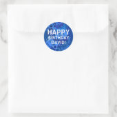 Sticker Rond "Joyeux anniversaire" (n'importe quel nom) Bleu (Sac)