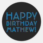 Sticker Rond Joyeux anniversaire (N'IMPORTE QUEL NOM) | Bleu et (Devant)