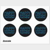 Sticker Rond Joyeux anniversaire (N'IMPORTE QUEL NOM) | Bleu et (Feuille)