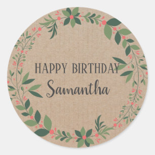 Sticker Rond Joyeux anniversaire Noël Floral Wreath Craft