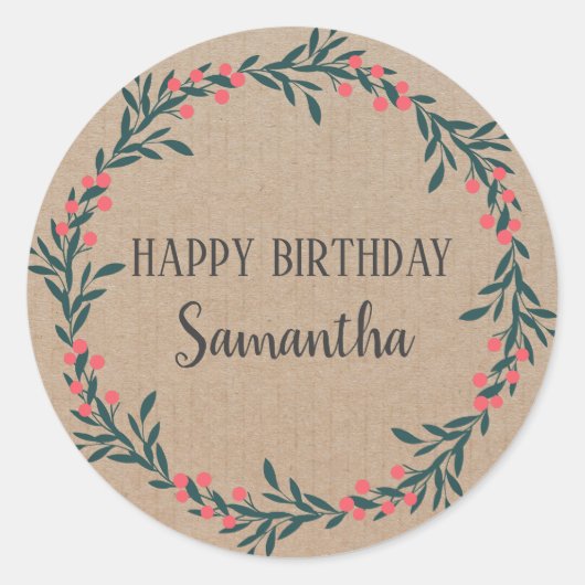 Sticker Rond Joyeux anniversaire Noël Floral Wreath Craft Clas (Devant)