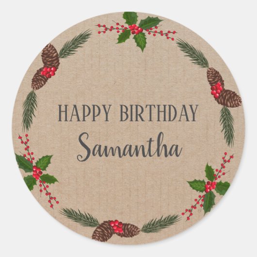 Sticker Rond Joyeux anniversaire Noël Floral Wreath Craft Clas (Devant)