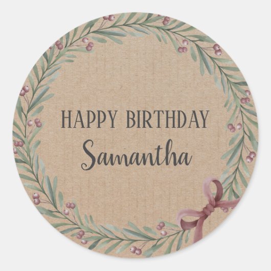 Sticker Rond Joyeux anniversaire Noël Floral Wreath Craft Class (Devant)