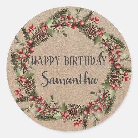 Sticker Rond Joyeux anniversaire Noël Floral Wreath Craft Class (Devant)