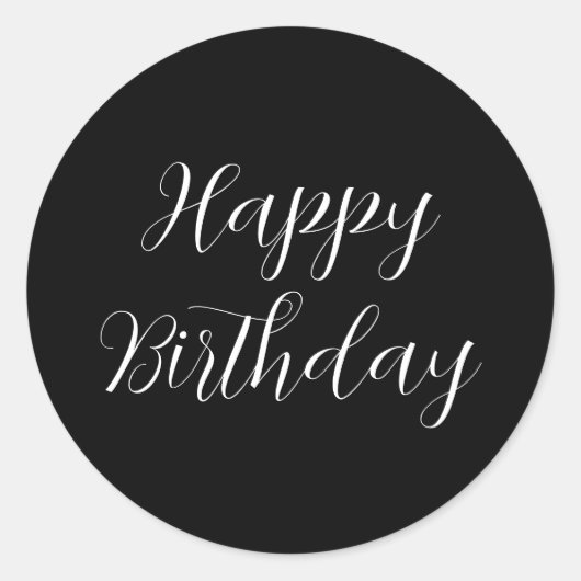 Sticker Rond Joyeux Anniversaire Noir Blanc Minimaliste Moderne (Devant)