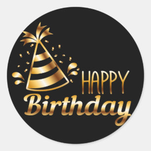 Sticker Rond Joyeux anniversaire - noir et or 3 S