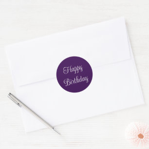 Sticker Rond Joyeux Anniversaire noir violet et blanc élégant S